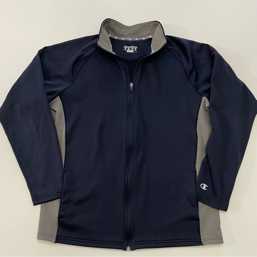 Champion Performance Soft Shell Full Zip Jacket Navy Gray Mens M Granola Athlete
